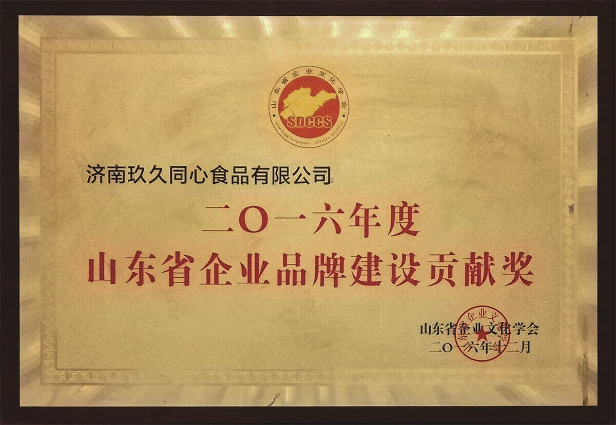 山東省企業(yè)品牌建設貢獻獎